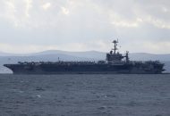 Fighter Jet Slips Off the Hangar Deck of a US Aircraft Carrier in the Red Sea