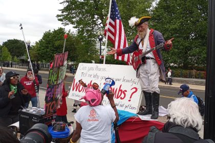 Loud, Raucous Crowd Gathers Outside Supreme Court, but MAGA Hard to Find